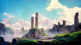 ruins of ancient city, landscape, digital illustration