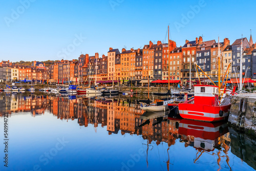 Honfleur, France. Vieux Bassin, old harbour in the heart of town.