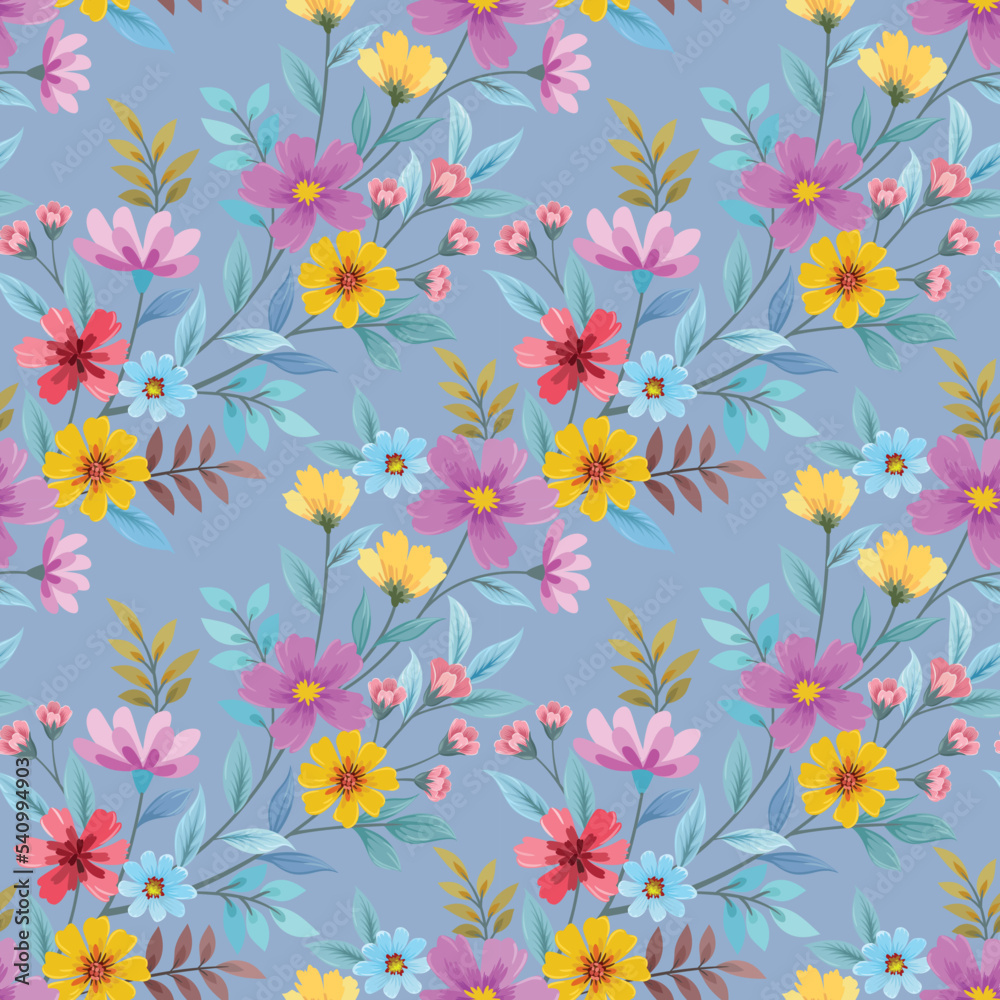 Colorful hand draw flowers seamless pattern. This pattern can be used for fabric textile wallpaper. Colorful hand draw flowers seamless pattern. This pattern can be used for fabric textile wallpaper.