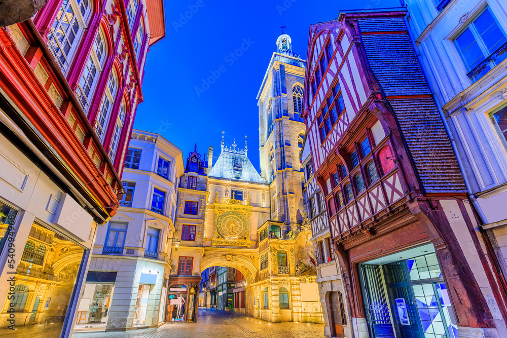 Rouen, Normandy, France. The Great-Clock (Gros-Horloge) a fourteenth-century astronomical clock.