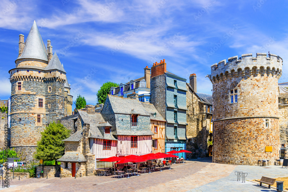 Brittany, France. The medieval town of Vitre with famous Chateau de Vitre.