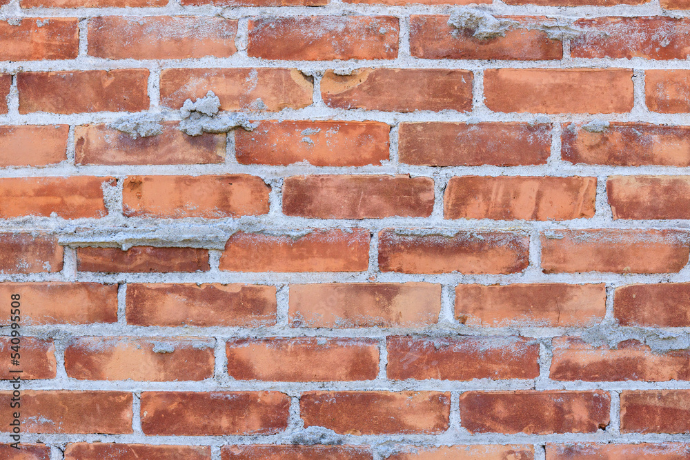 Fototapeta premium Rough, Red, Brick Wall and Cement Abstract Background Pattern and Texture
