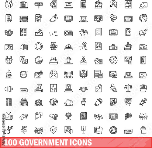 100 government icons set. Outline illustration of 100 government icons vector set isolated on white background
