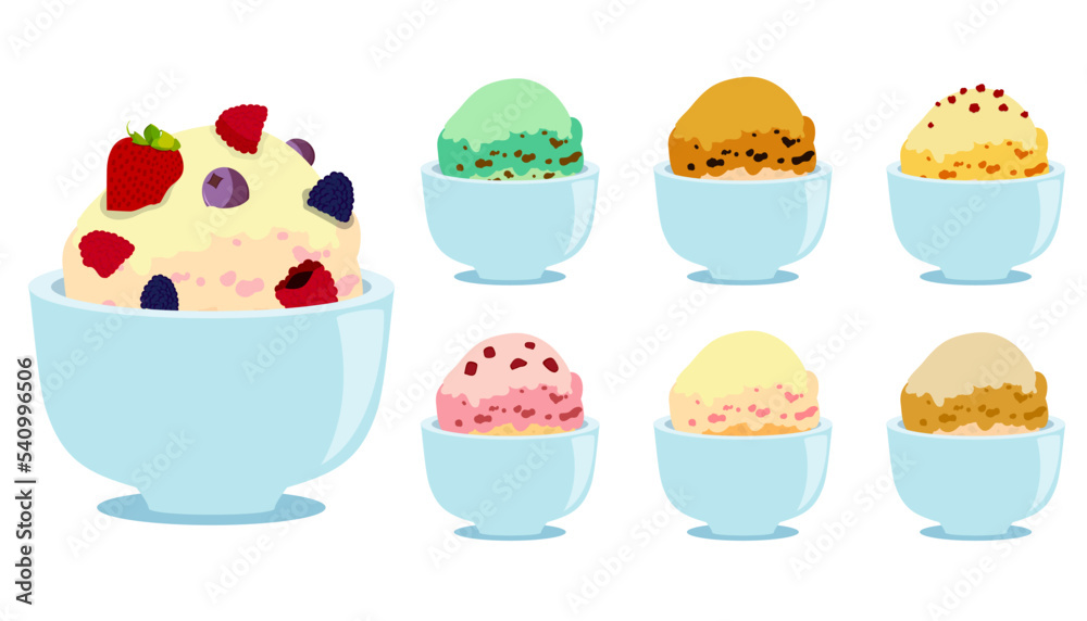 Set Illustration of ice cream in bowl Set Illustration of ice cream in bowl