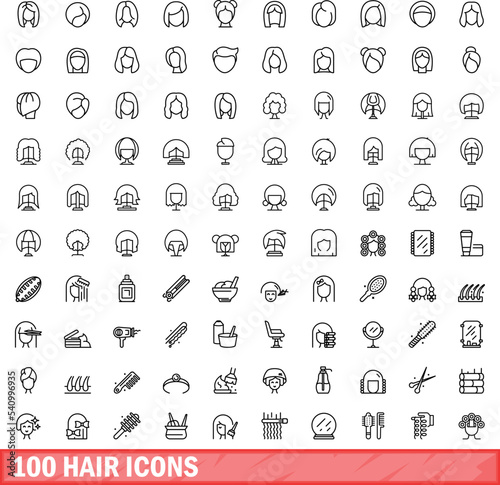 100 hair icons set. Outline illustration of 100 hair icons vector set isolated on white background