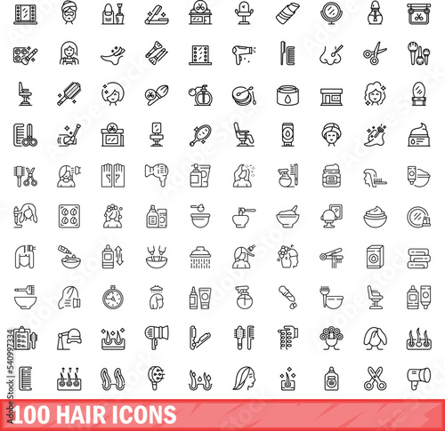 100 hair icons set. Outline illustration of 100 hair icons vector set isolated on white background