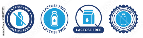 Lactose free icon set. Milk dietary lactose free sign. Vector illustration.