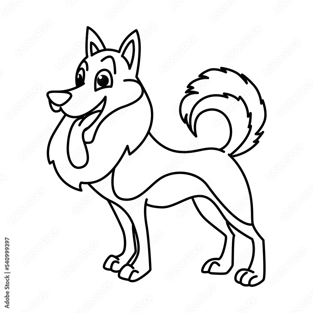 Cute Husky dog characters vector illustration. For kids coloring book.