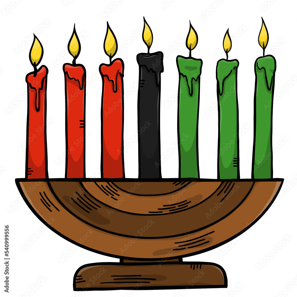 Seven candles Kinara Cartoon Image of Kwanzaa celebration for African