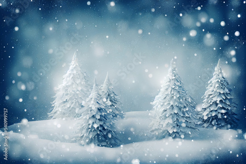 Winter scene with snow and pine trees. Banner, copy space, advertisement. © TimeaPeter