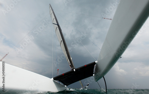 The legendary French multihull specialists, Bruno and Loick Peyron preparing  the challenge for the 34th America's Cup on A Class.