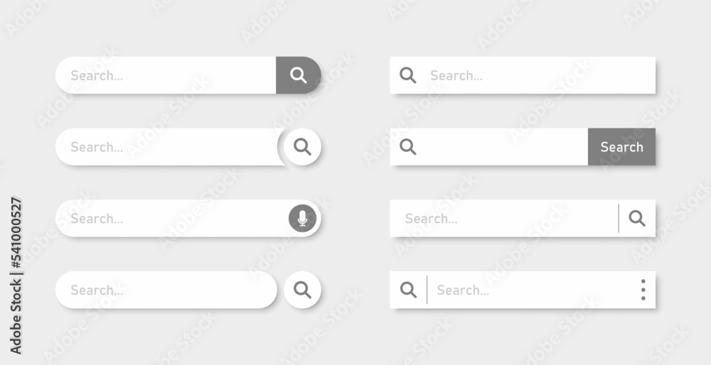 Search Bar for ui, design and web site. Search Address and navigation bar icon. Collection of search form templates for websites Search Bar for ui, design and web site. Search Address and navigation bar icon. Collection of search form templates for websites
