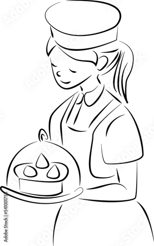 Girl baker doodle vector illustration for design bakery logo, icon or symbol