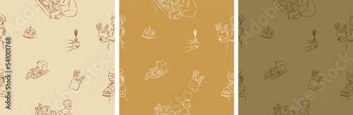 Bakery seamless pattern collection for design wrapping paper, backdrop decor, pattern textile of fabric