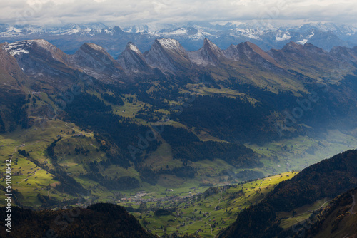 Seven peaks of Churfirsten mountain range from Santis, canton of St. Gallen, Switzerland photo