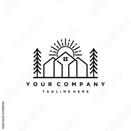 line art house logo vector illustration design, minimalist house logo design 