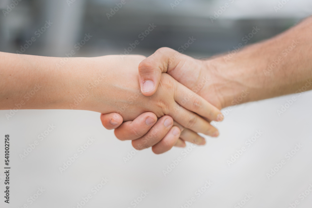 Handshake of businesspeople. Female and male hand makes a handshake Handshake of businesspeople. Female and male hand makes a handshake
