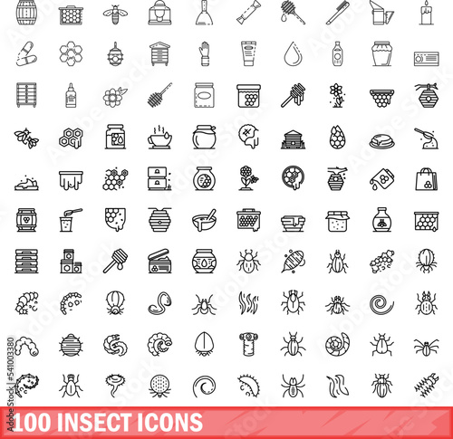 100 insect icons set. Outline illustration of 100 insect icons vector set isolated on white background