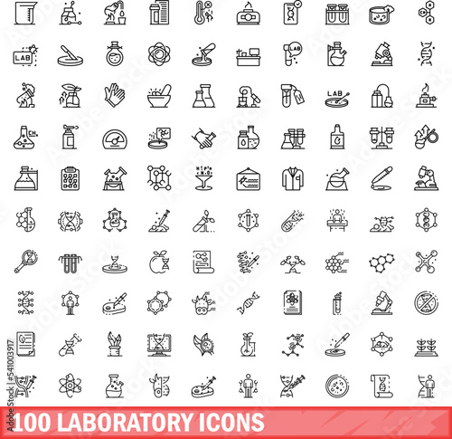 100 laboratory icons set. Outline illustration of 100 laboratory icons vector set isolated on white background
