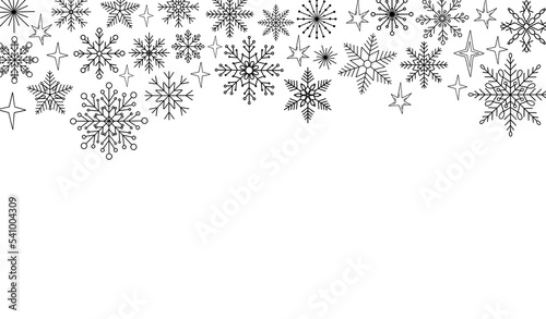 Snowflakes festive Christmas horizontal border template vector illustration  New Year holiday celebration background with copy space for text  card  poster  banner design