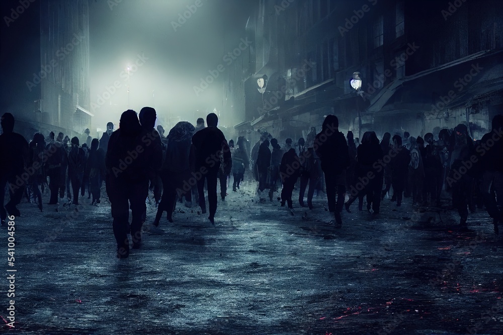 illustration of zombie crowd walking