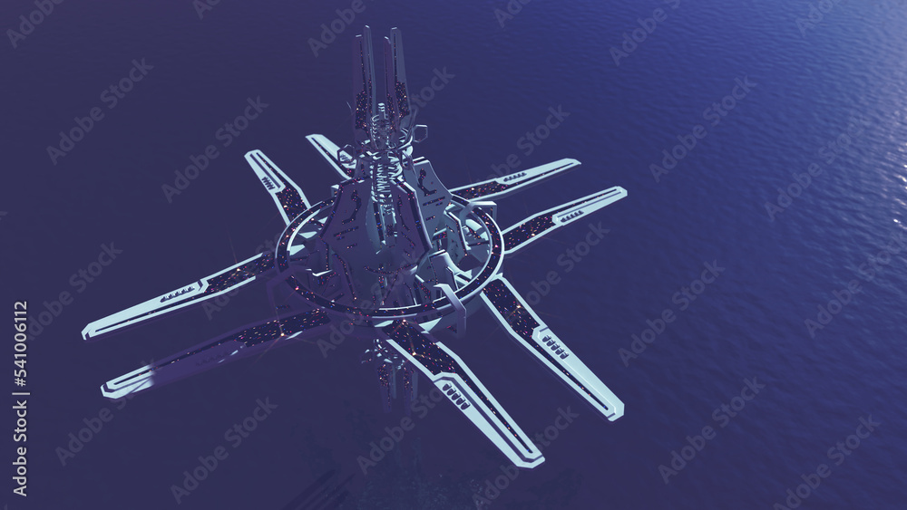 Fantasy space station on an alien planet high angle Fantasy space station on an alien planet high angle