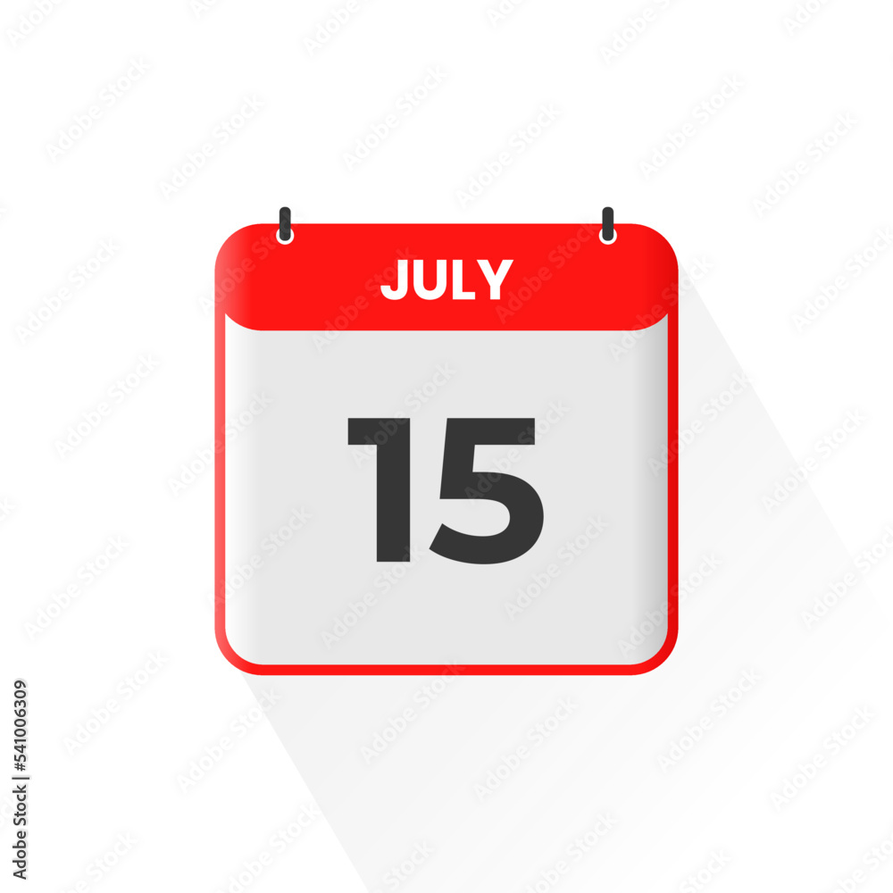 15th July calendar icon. July 15 calendar Date Month icon vector
