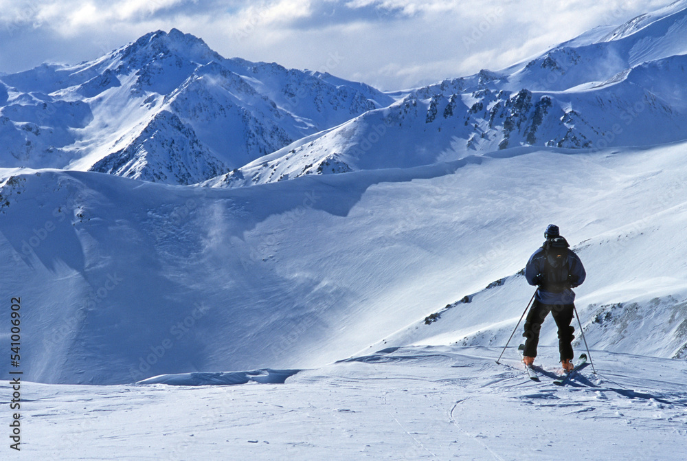 Man skiing in Southern Alps New Zealand. Man skiing in Southern Alps New Zealand.