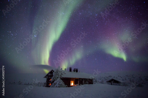 Konstfotografi Northern lights in Pallas Yllastunturi National Park, Lapland, Finland