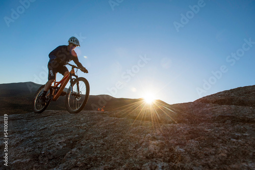 Alex Leich Mountain Biking On The Bare Granite Slabs Of Whitehorse Ledge In North Conway, New Hampshire
