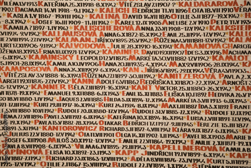List of names of Jewish people killed by the Nazis in World War II in Prague. photo