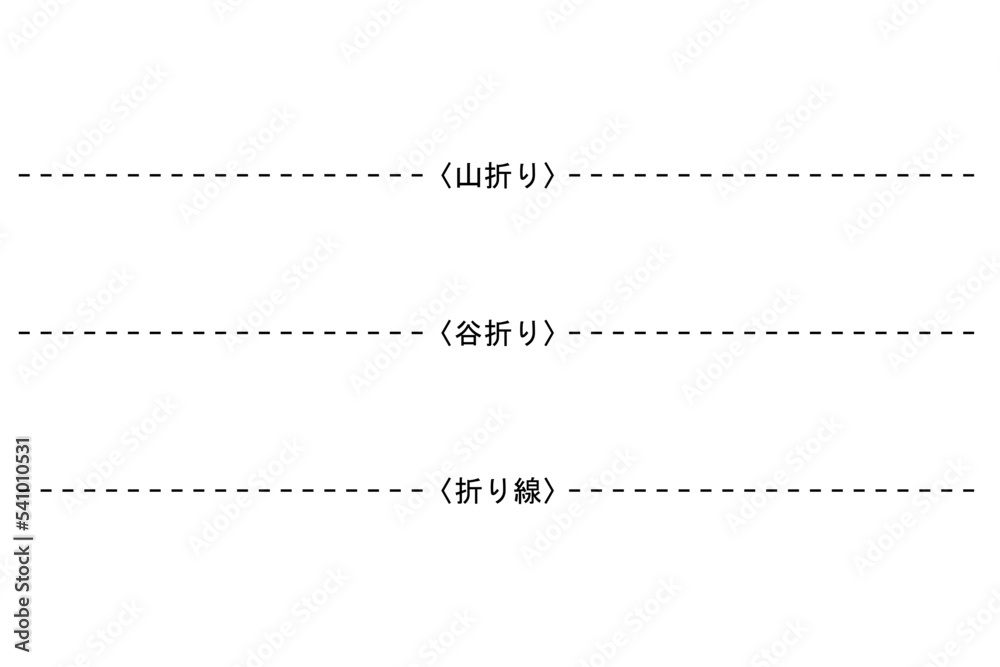 折り線、山折り線、谷折り線のセットイラスト