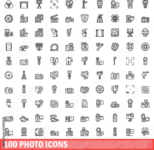 100 photo icons set. Outline illustration of 100 photo icons vector set isolated on white background
