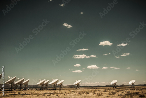 Radio telescope array in the desert photo