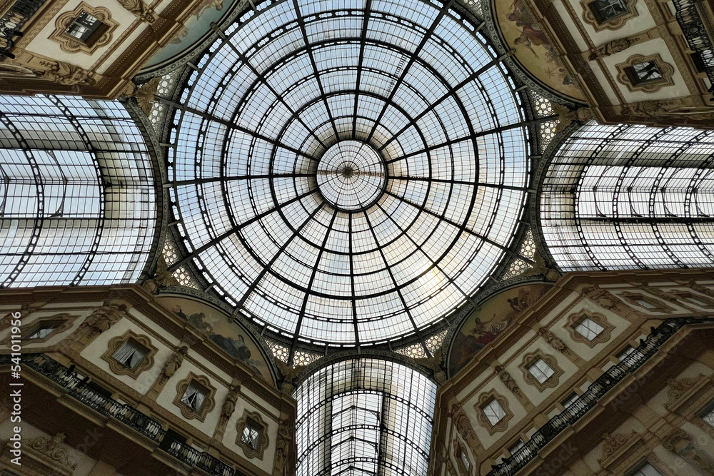 The glass ceiling in galleria Vittorio Emanuelle II in Milan, Italy