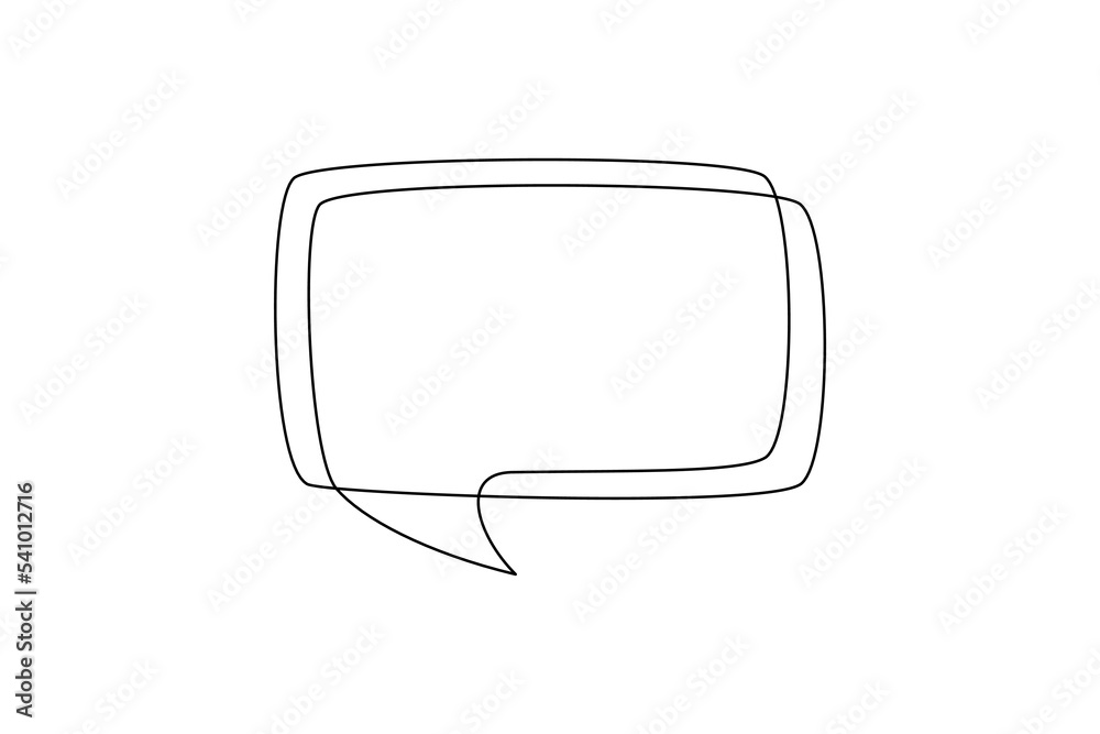 One continuous line drawing of Speech bubble square shaped. Chat cloud and thought dialogue icon in simple linear style. Comic text comment concept in editable stroke. Doodle vector illustration - obrazy, fototapety, plakaty 