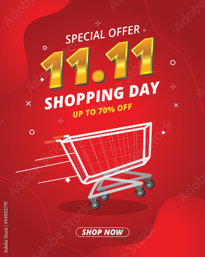 Vector of 11.11 Shopping day and text effect, Poster or banner template design for social media post.