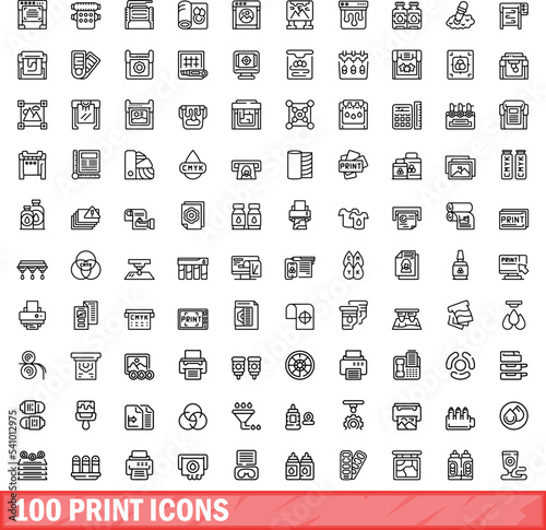 100 print icons set. Outline illustration of 100 print icons vector set isolated on white background