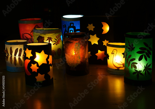 Self made lanterns for St. Martin's Parade, copy space photo