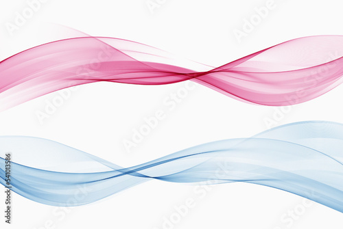 Set of smooth wavy lines Transparent waves in blue and pink color
