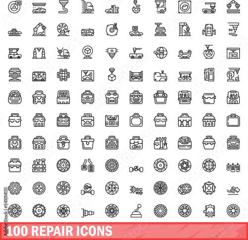 100 repair icons set. Outline illustration of 100 repair icons vector set isolated on white background