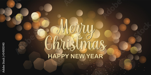 Christmas background with xmas tree and sparkle bokeh lights on red canvas background. Merry Christmas card. Winter holiday theme. Happy New Year