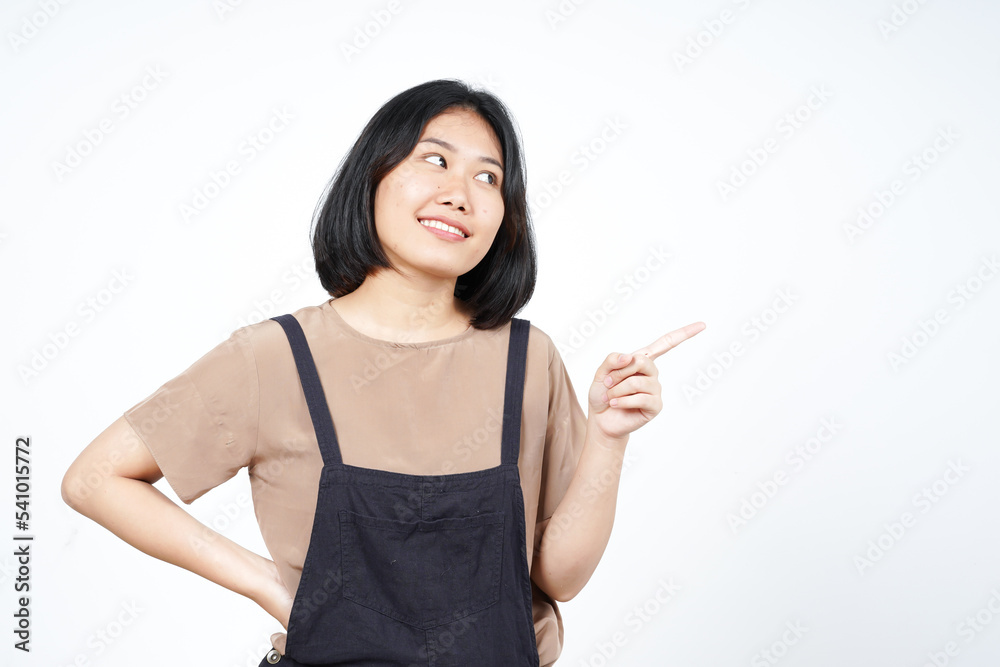 Showing Product and Pointing Side of Beautiful Asian Woman Isolated On White Background Showing Product and Pointing Side of Beautiful Asian Woman Isolated On White Background