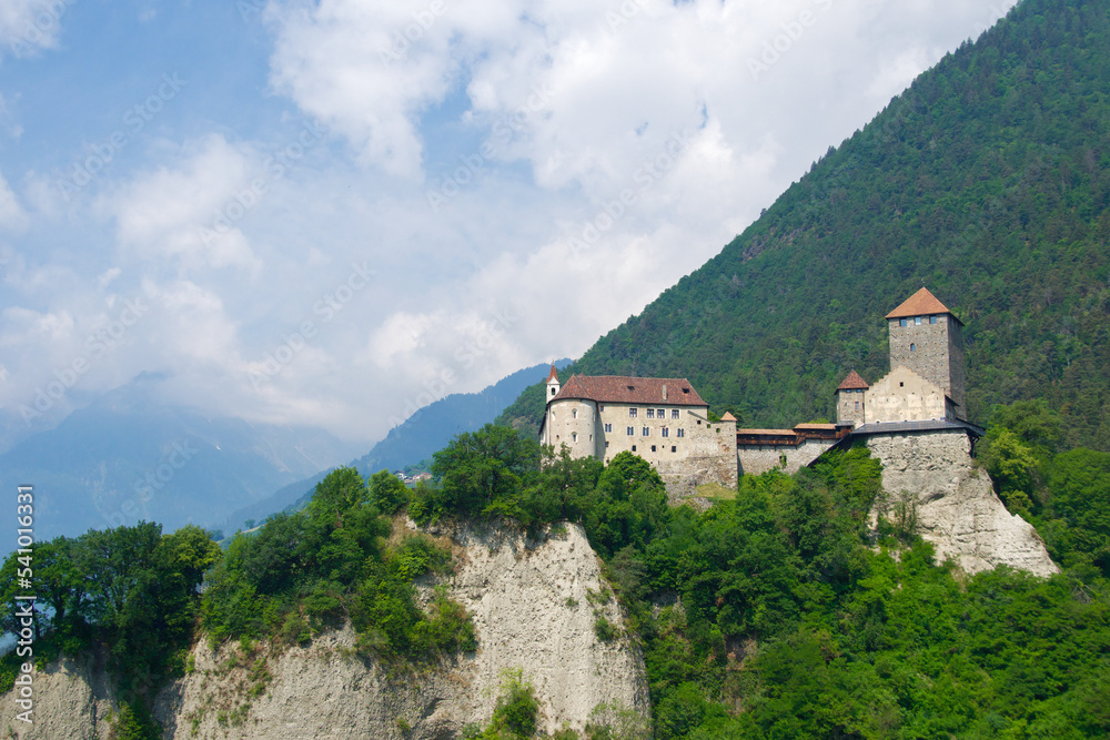 Medieval Tyrol Castle standing on the hill in Tirolo, Italy