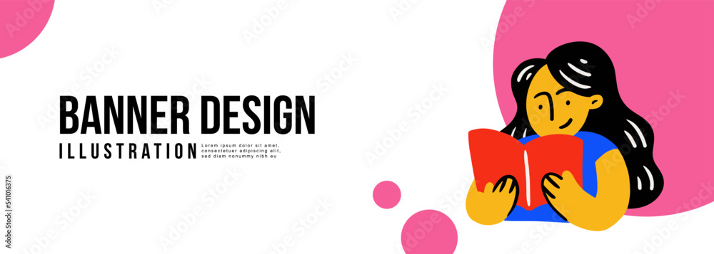 Banner template with cute Girls in trendy illustration and color for back to school theme design