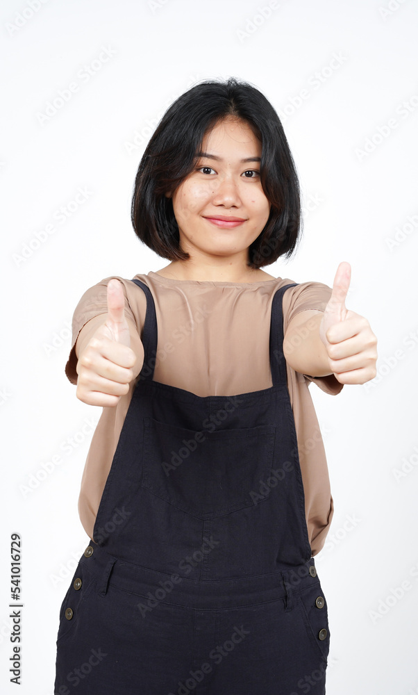 Showing Thumbs Up Sign of Beautiful Asian Woman Isolated On White Background Showing Thumbs Up Sign of Beautiful Asian Woman Isolated On White Background