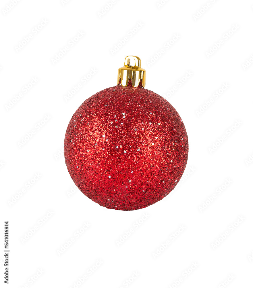 red christmas ball with sequins isolated red christmas ball with sequins isolated