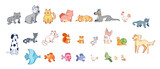 Set group animals line color vector illustration