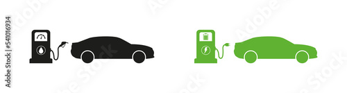 Fuel pump station and electric charging station icon vector.  Vector icon isolated on white background. eps10