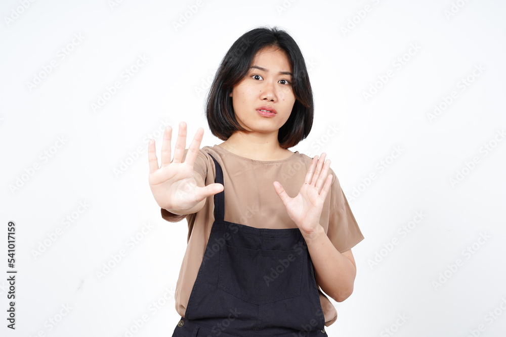 Stop and Rejection Hand Gesture of Beautiful Asian Woman Isolated On White Background Stop and Rejection Hand Gesture of Beautiful Asian Woman Isolated On White Background